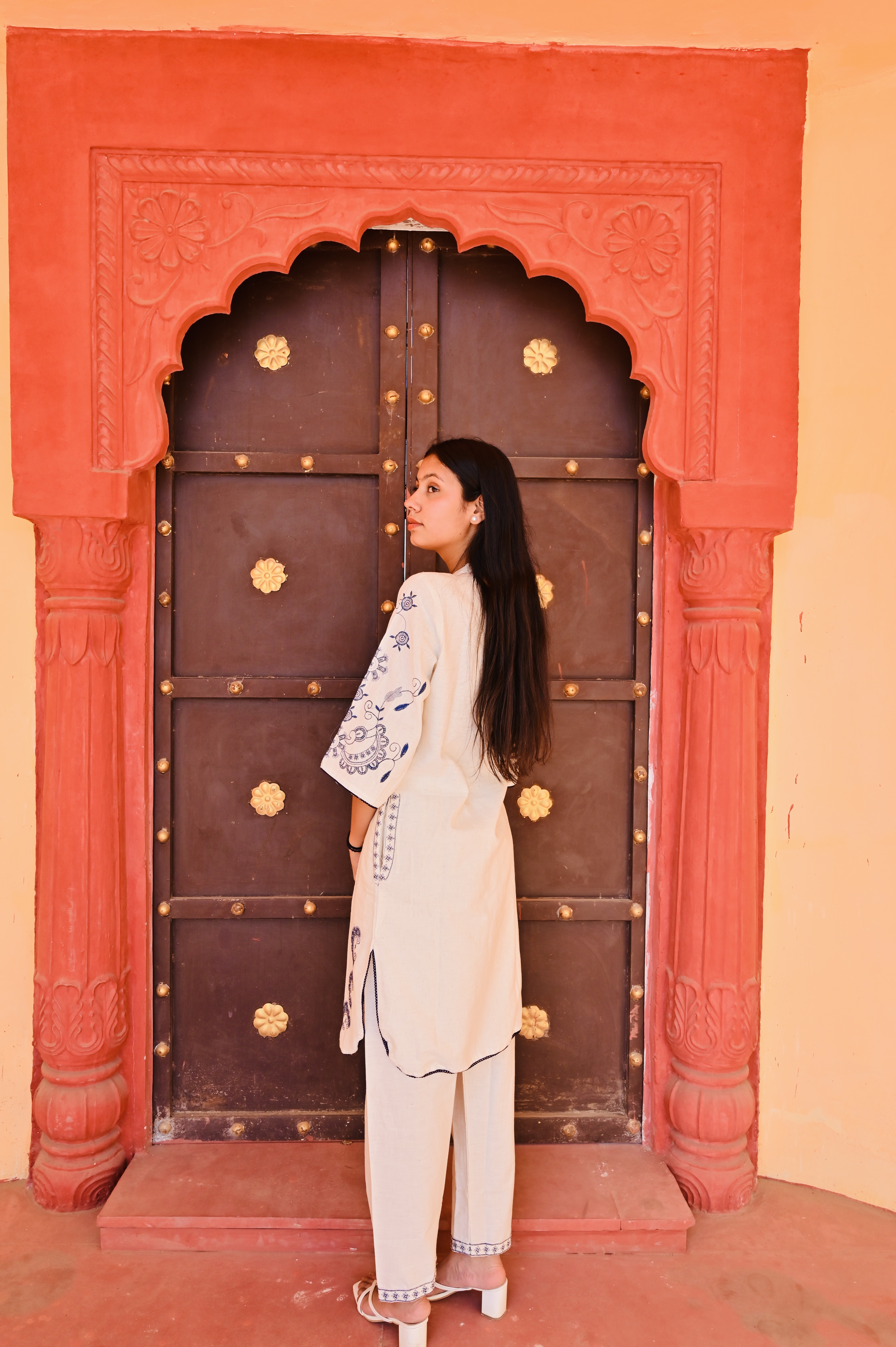 Off-White Kurti with Navy Blue Embroidery
